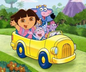 yapboz Dora ve arkadaşları küçük bir araba